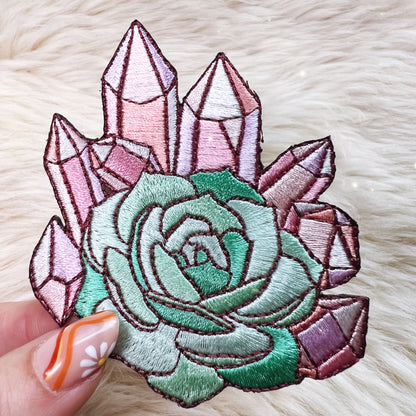 TR00493-MLT-OS Crysta & Succulent Patch - Embroidered Iron On Patches  (3) hand