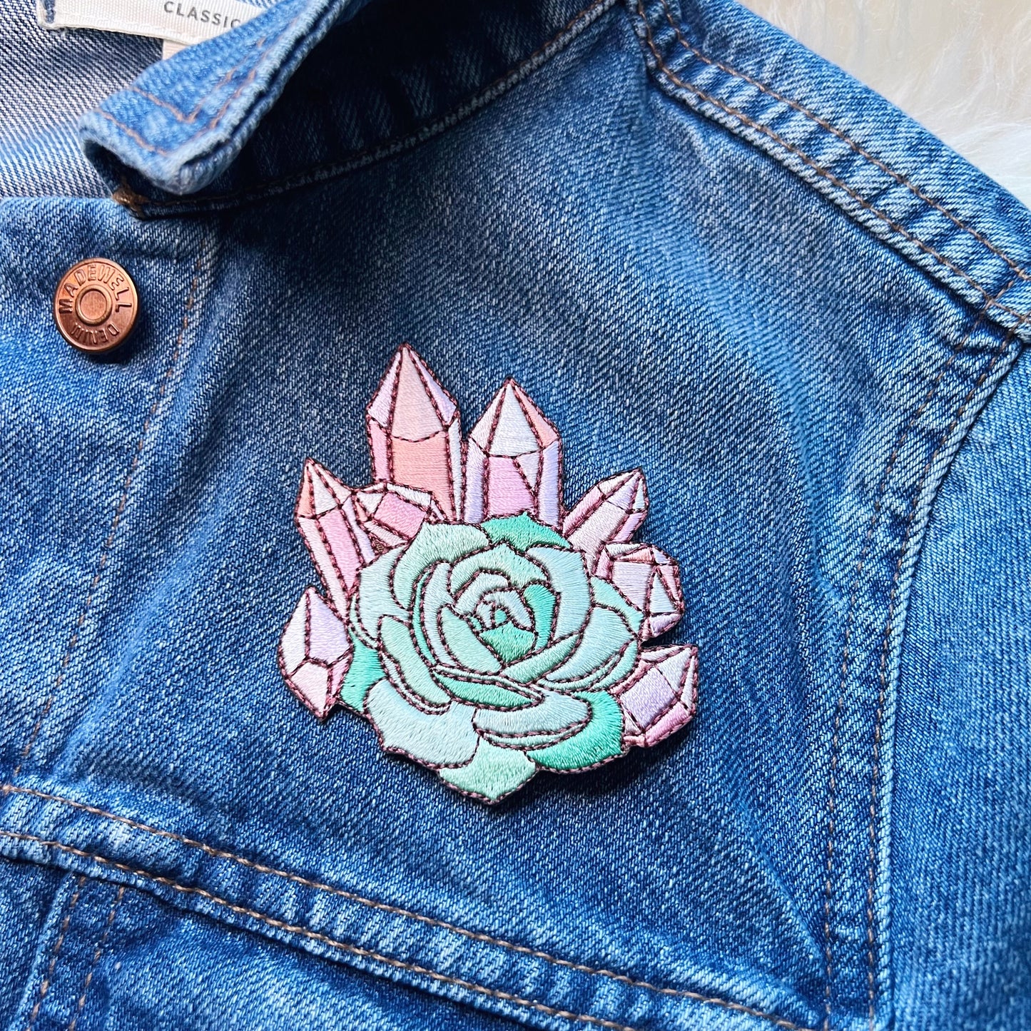 TR00493-MLT-OS Crysta & Succulent Patch - Embroidered Iron On Patches  (1) jacket