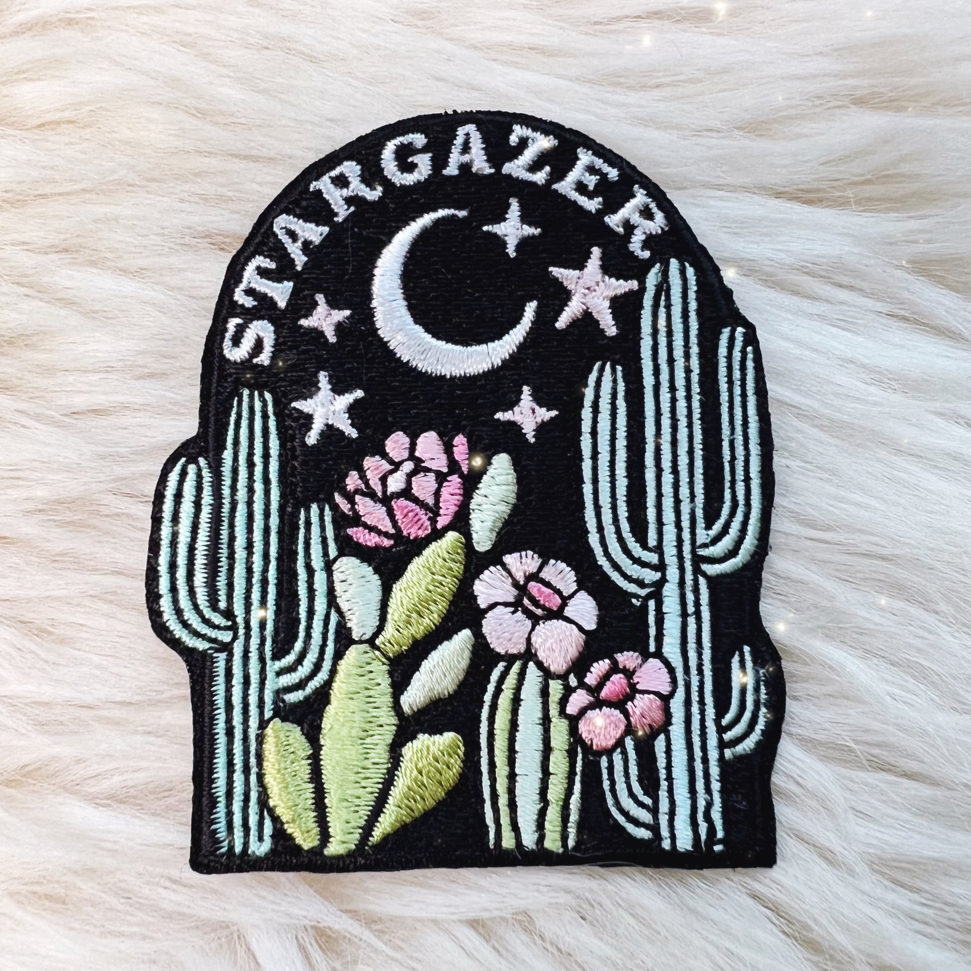 TR00498-MLT-OS Stargazer Desert Patch - Embroidered Iron On Patches - Cactus - Desert at Night, Stargazing, Astronomy - Wildflower + Co (1) fur