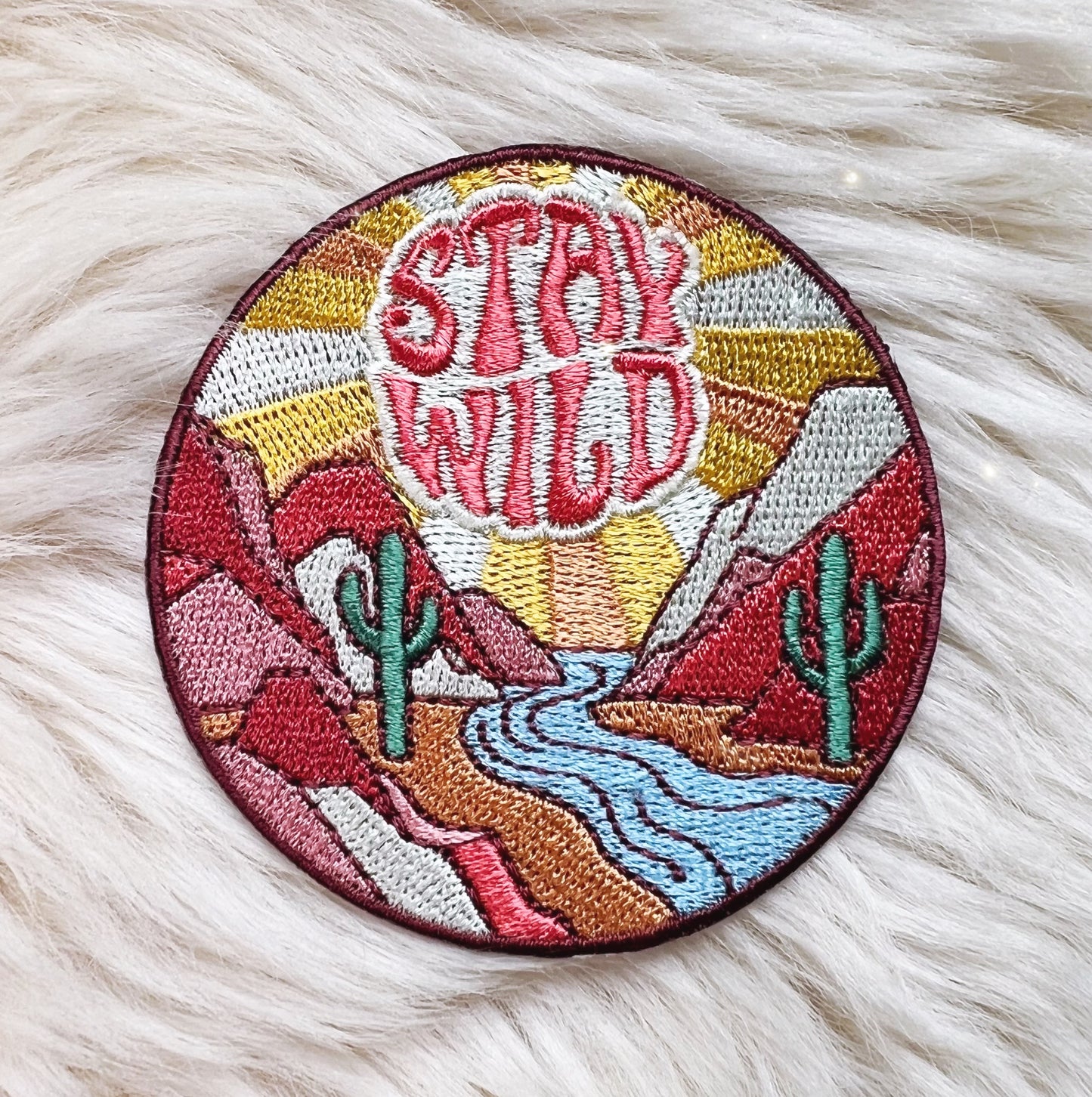 TR00499-MLT-OS Stay Wild Desert Cactus Patch - Embroidered Iron On Patches - Wildflower + Co. DIY (2) fur