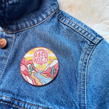 TR00499-MLT-OS Stay Wild Desert Cactus Patch - Embroidered Iron On Patches - Wildflower + Co. DIY (2) jacket