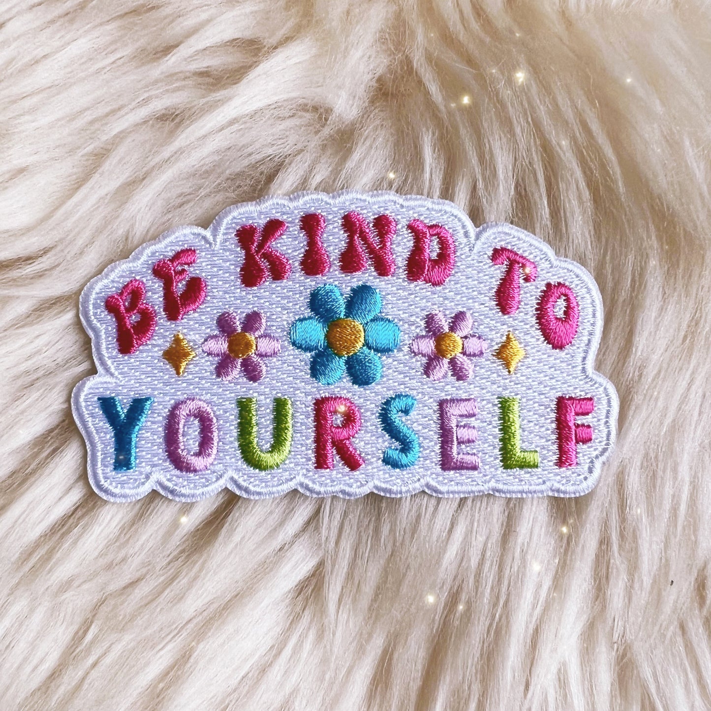 TR00573-ALL-OS Positivity Quote Patches - Wildflower + Co be kind to yourself on fur