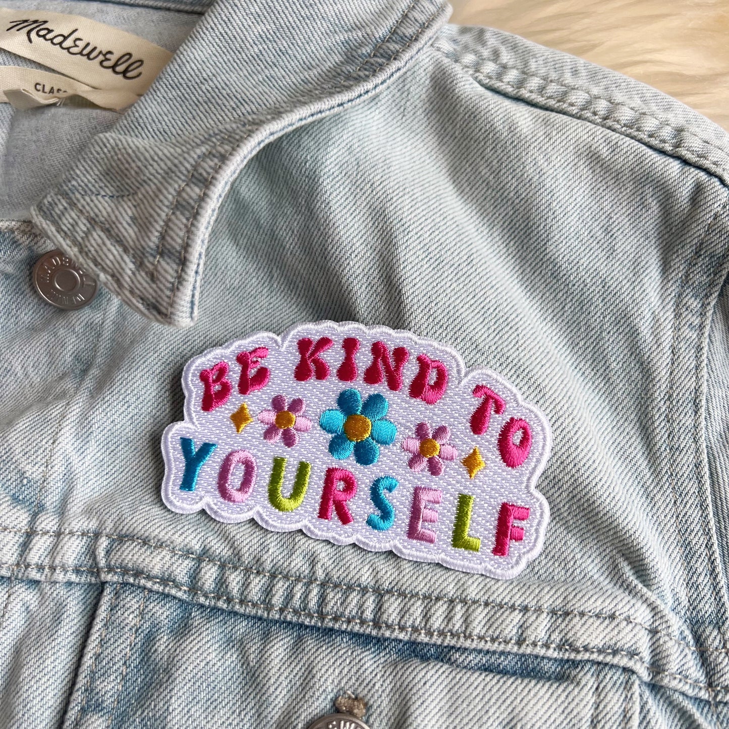 TR00573-ALL-OS Positivity Quote Patches - Wildflower + Co be kind to yourself on jacket