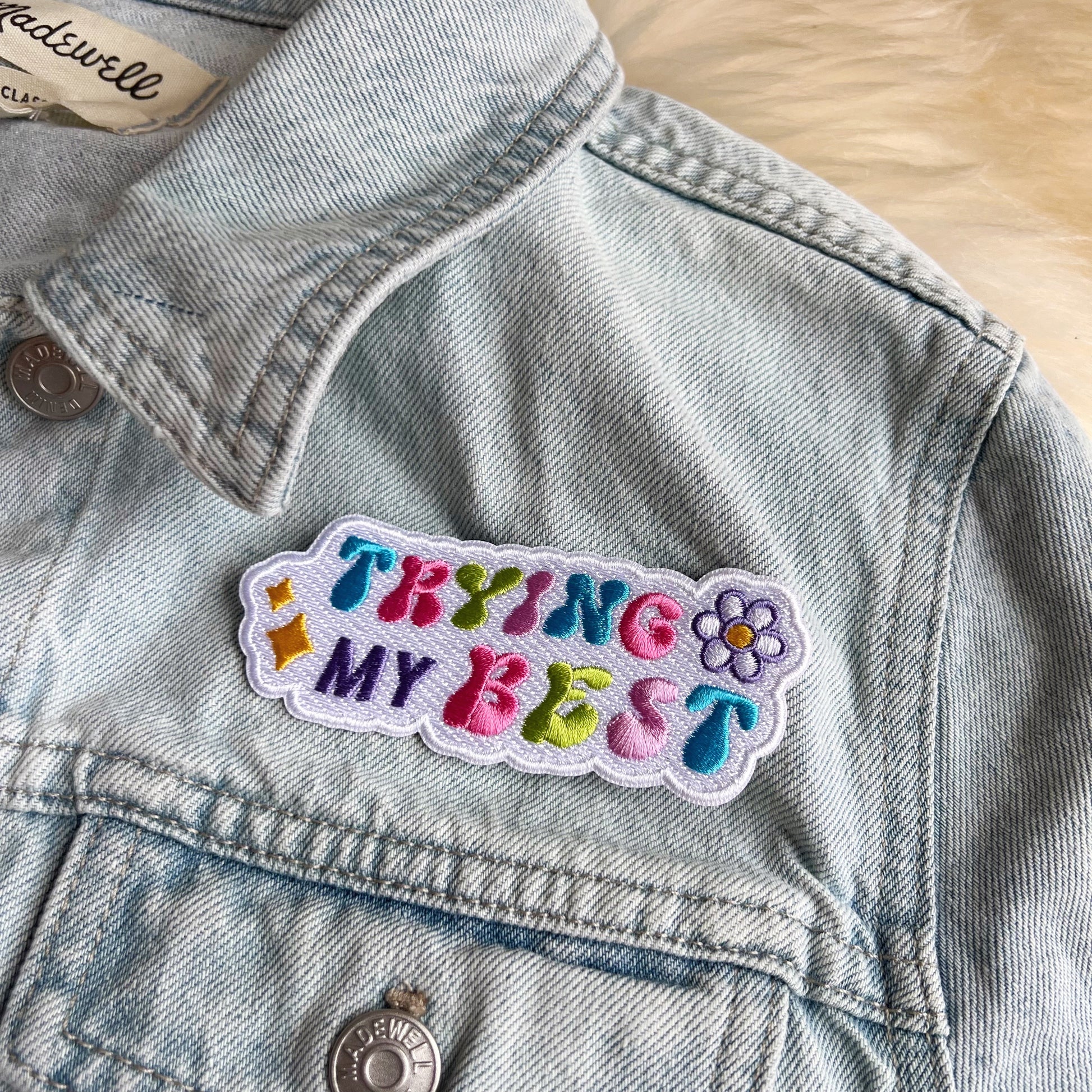 TR00573-ALL-OS Positivity Quote Patches - Wildflower + Co trying my best on jacket