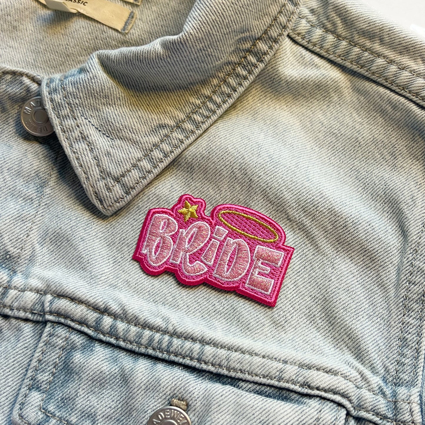 TR00580-PNK-OS - Y2K Bride Patch - Bachelorette - Bridal Parties - Wedding - Wildflower + Co jacket