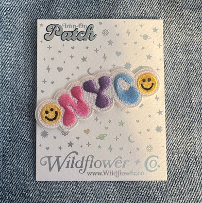 TR00633-MLT-OS - NYC Smiley Patch - Embroidered Iron on Patches for Jackets - Cute New York City Souvenir Gift - Wildflower + Co (4) card