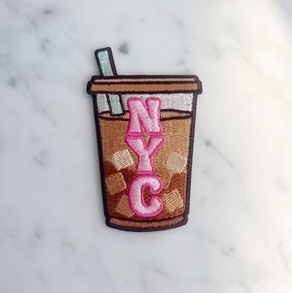 TR00634-MLT-OS - NYC Iced Coffee Patch - Embroidered Iron on Patches for Jackets - New York City Souvenir - Wildflower + Co clean
