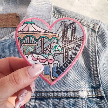 TR00635-MLT-OS - Brooklyn Bridge Heart Patch - Embroidered Iron on Patches for Jackets - Dumb Brooklyn NYC Souvenir - Wildflower + Co (3) hand