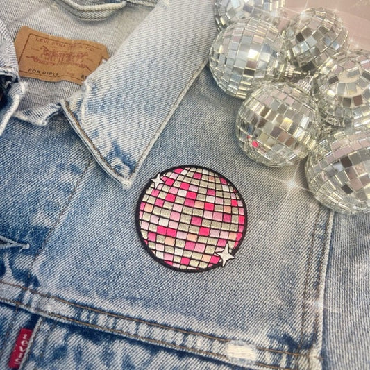 TR00640-MLT-OS - Disco Ball Patch (Pink Disco Ball) - Embroidered Iron on Patches for Jackets - Cute Gifts - Wildflower + Co