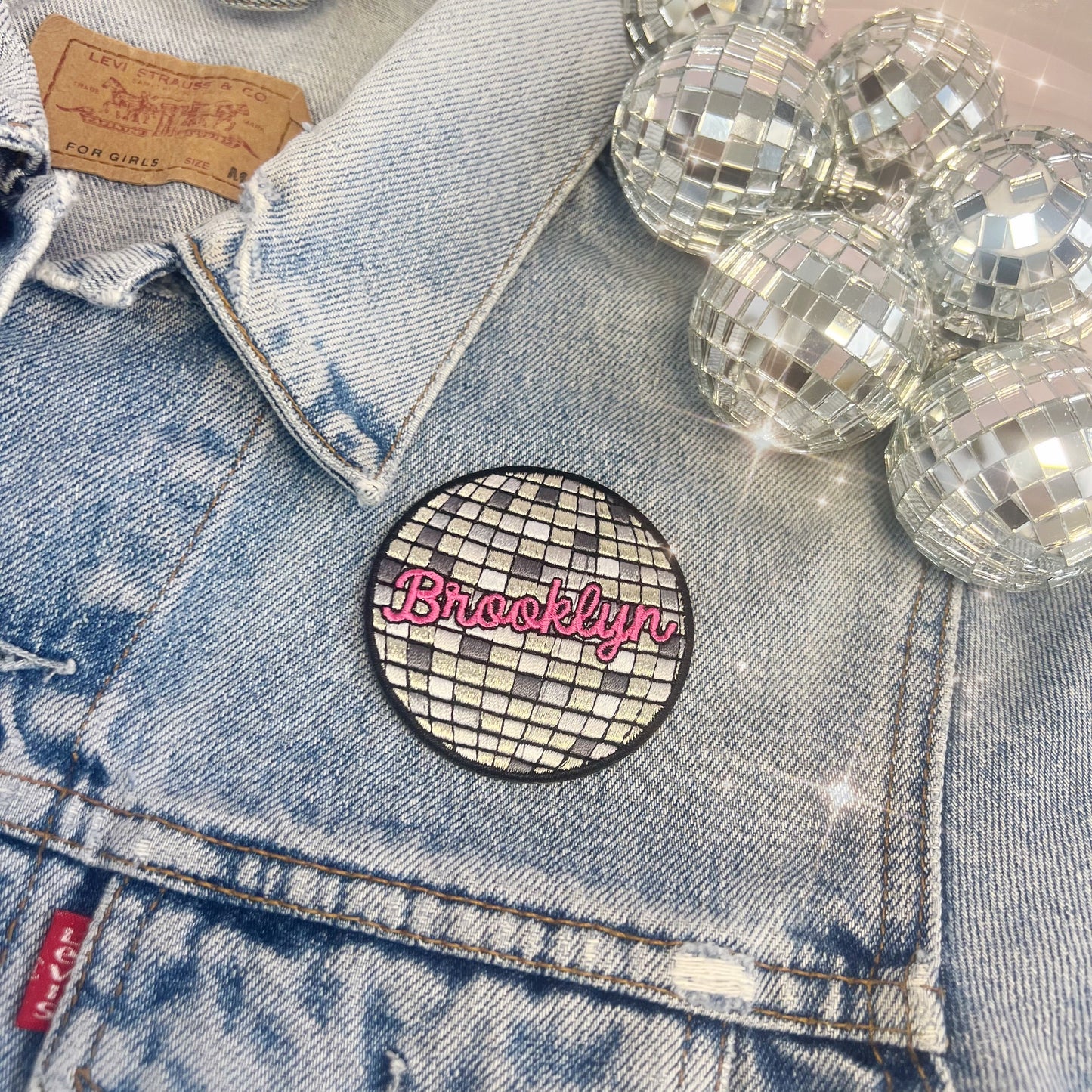TR00644-MLT-OS - Disco Ball New York City Patch - Embroidered Iron on Patches - Brooklyn Souvenir Gift - Wildflower + Co (3) jacket
