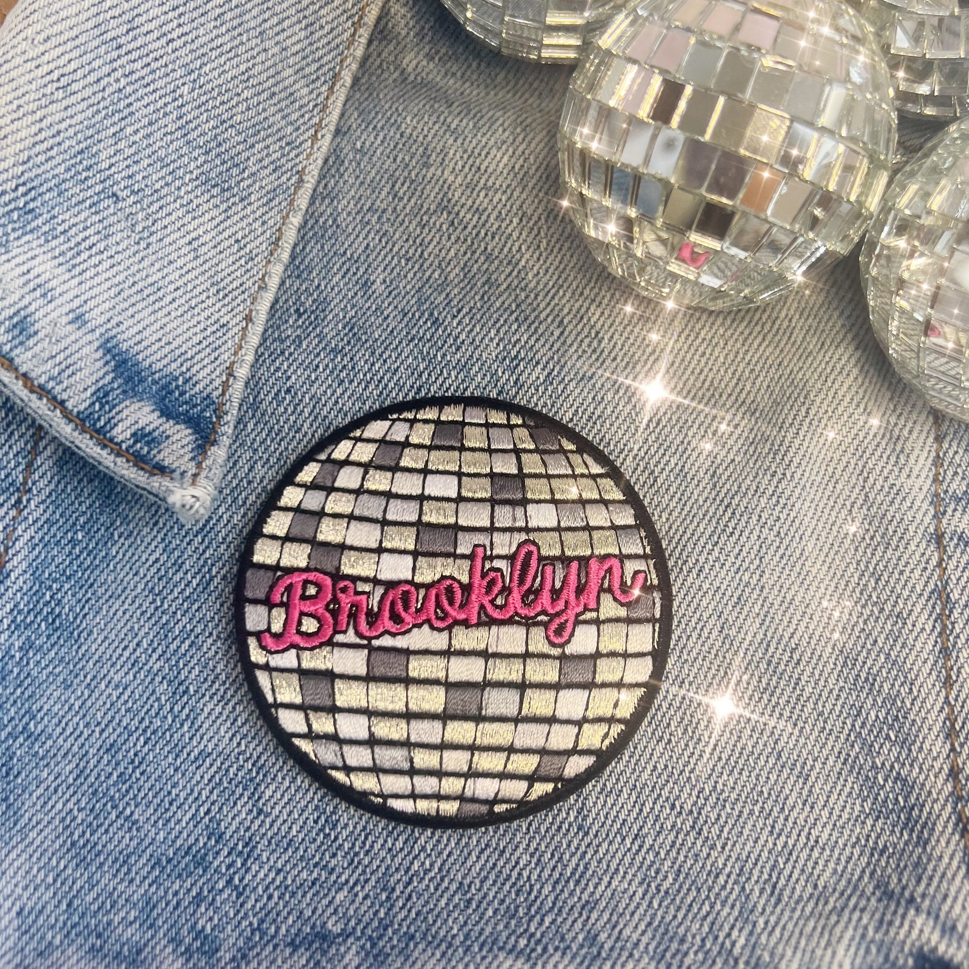TR00644-MLT-OS - Disco Ball New York City Patch - Embroidered Iron on Patches - Brooklyn Souvenir Gift - Wildflower + Co (3) jacket