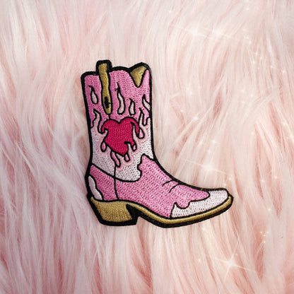 TR00648-LIL-OS - Burning Love Cowgirl Boot Patch, Lilac Pink fur