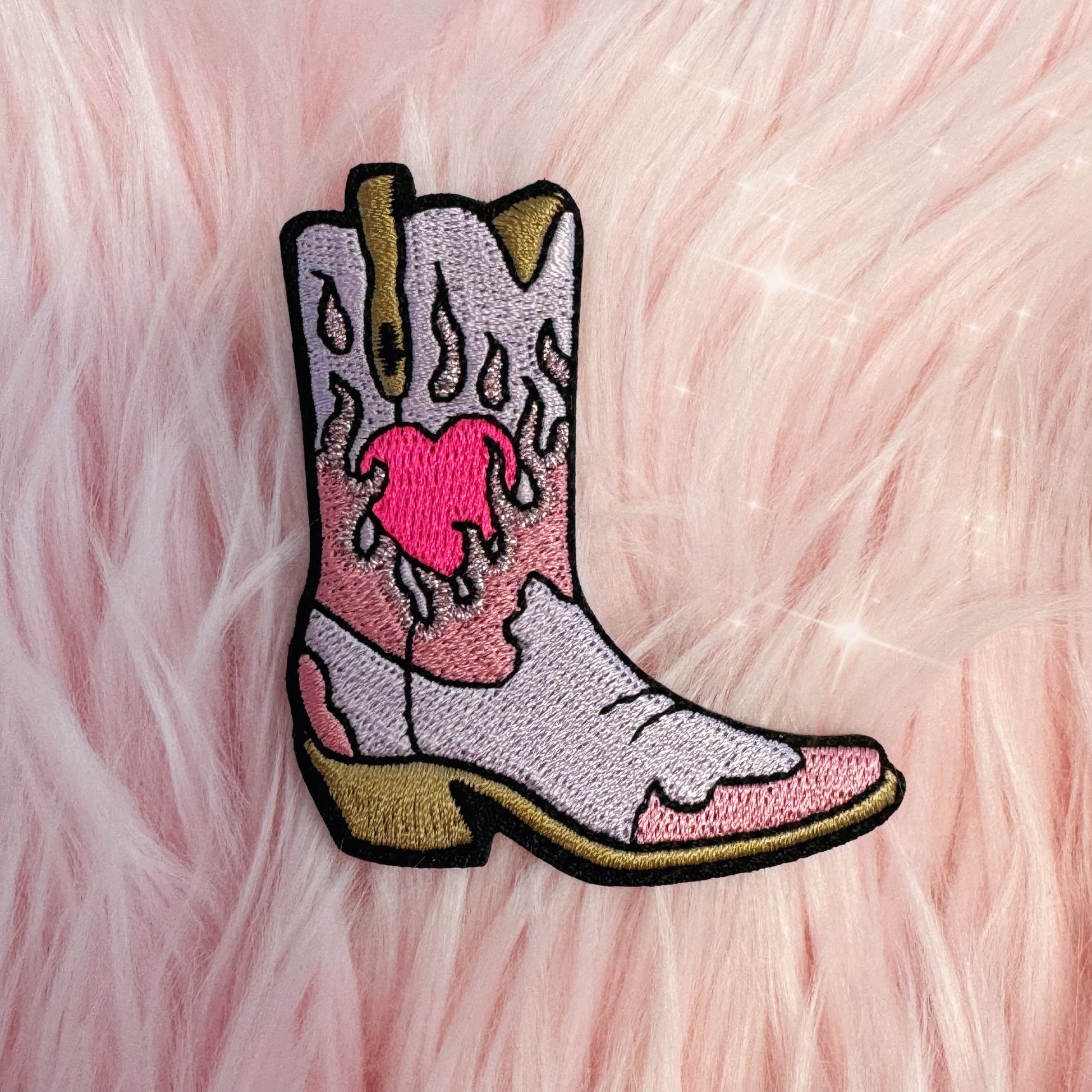 TR00648-LIL-OS - Burning Love Cowgirl Boot Patch, Lilac Pink fur