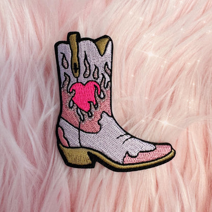TR00648-LIL-OS - Burning Love Cowgirl Boot Patch, Lilac Pink fur