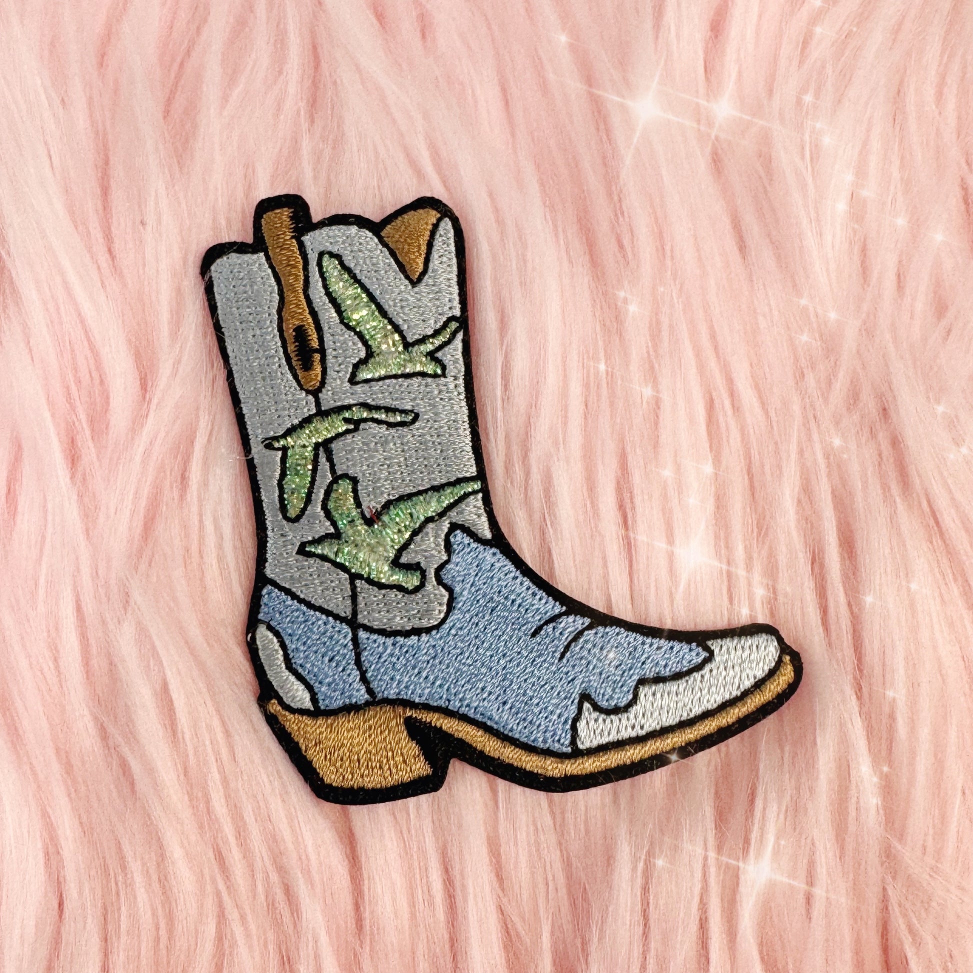 TR00650-BLU-OS - Seagull Cowgirl Boot Patch - Embroidered Iron on Patches for Jackets - Wildflower + Co (1) pink fur