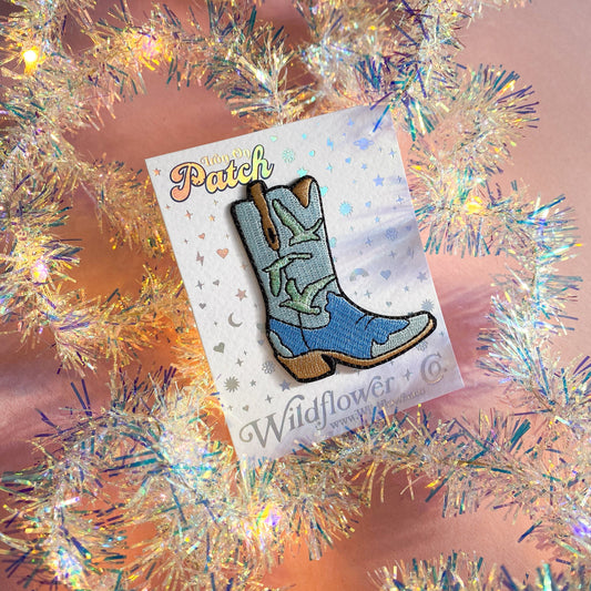 TR00650-BLU-OS - Seagull Cowgirl Boot Patch - Embroidered Iron on Patches for Jackets - Wildflower + Co (1) tinsel