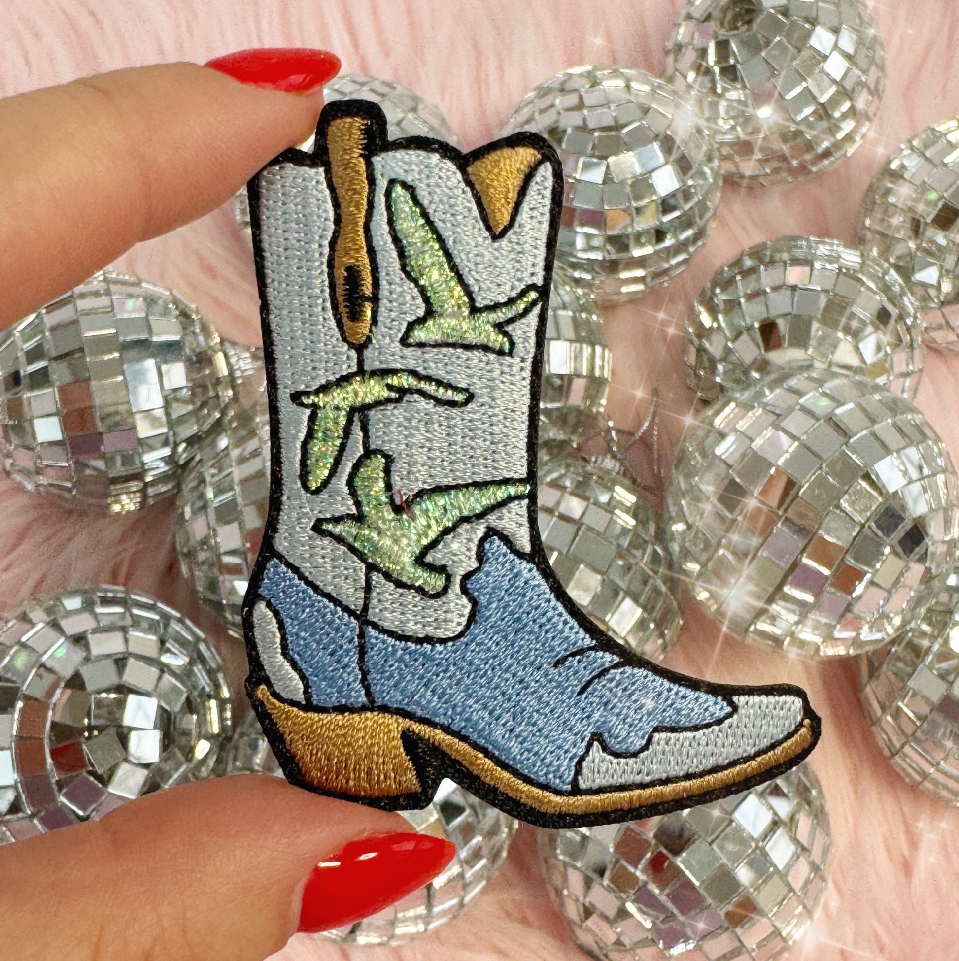 TR00650-BLU-OS - Seagull Cowgirl Boot Patch - Embroidered Iron on Patches for Jackets - Wildflower + Co (1) disco balls 2