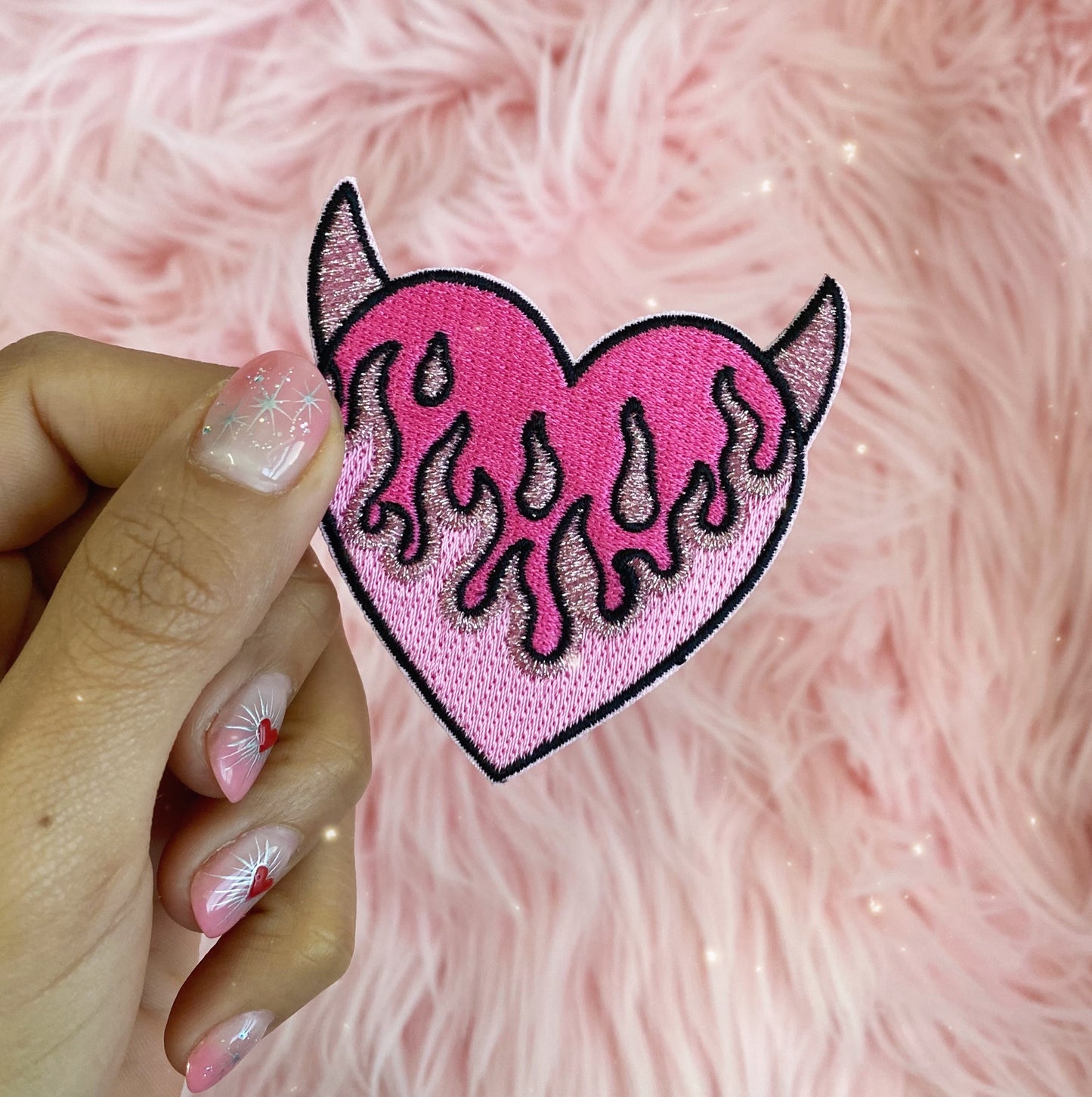 devil heart patch - pink - wildflower + co. - fur