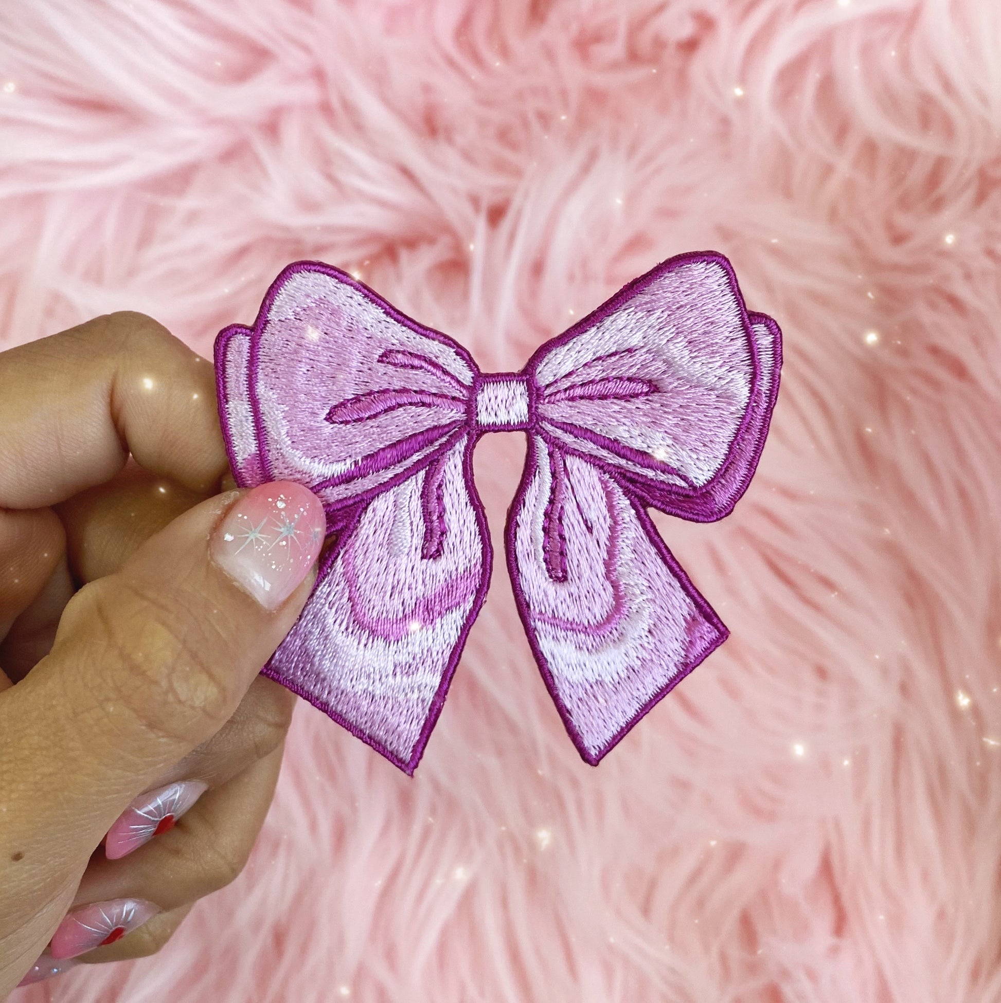 TR00658-LIL-OS - Fluffy Bow Patch, Lilac - Coquette Royalcore Girlycore - Wildflower + Co (4) lilac fur