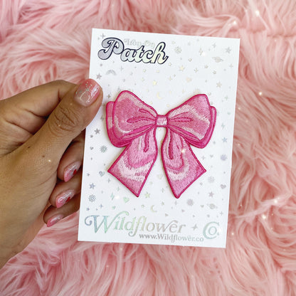 TR00658-LIL-OS - Fluffy Bow Patch, Lilac - Coquette Royalcore Girlycore - Wildflower + Co (4) pink card