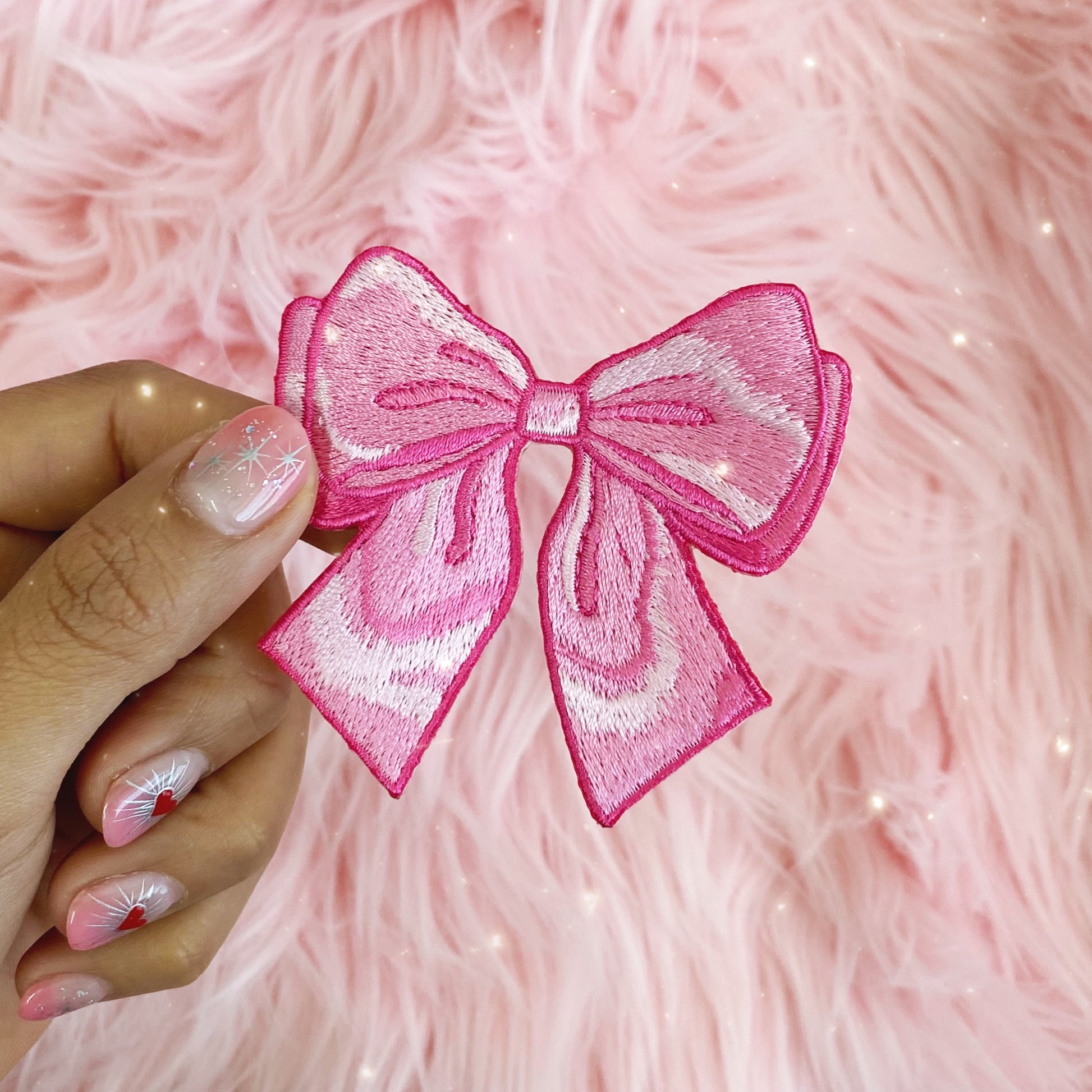 TR00658-LIL-OS - Fluffy Bow Patch, Lilac - Coquette Royalcore Girlycore - Wildflower + Co (4) pink fur