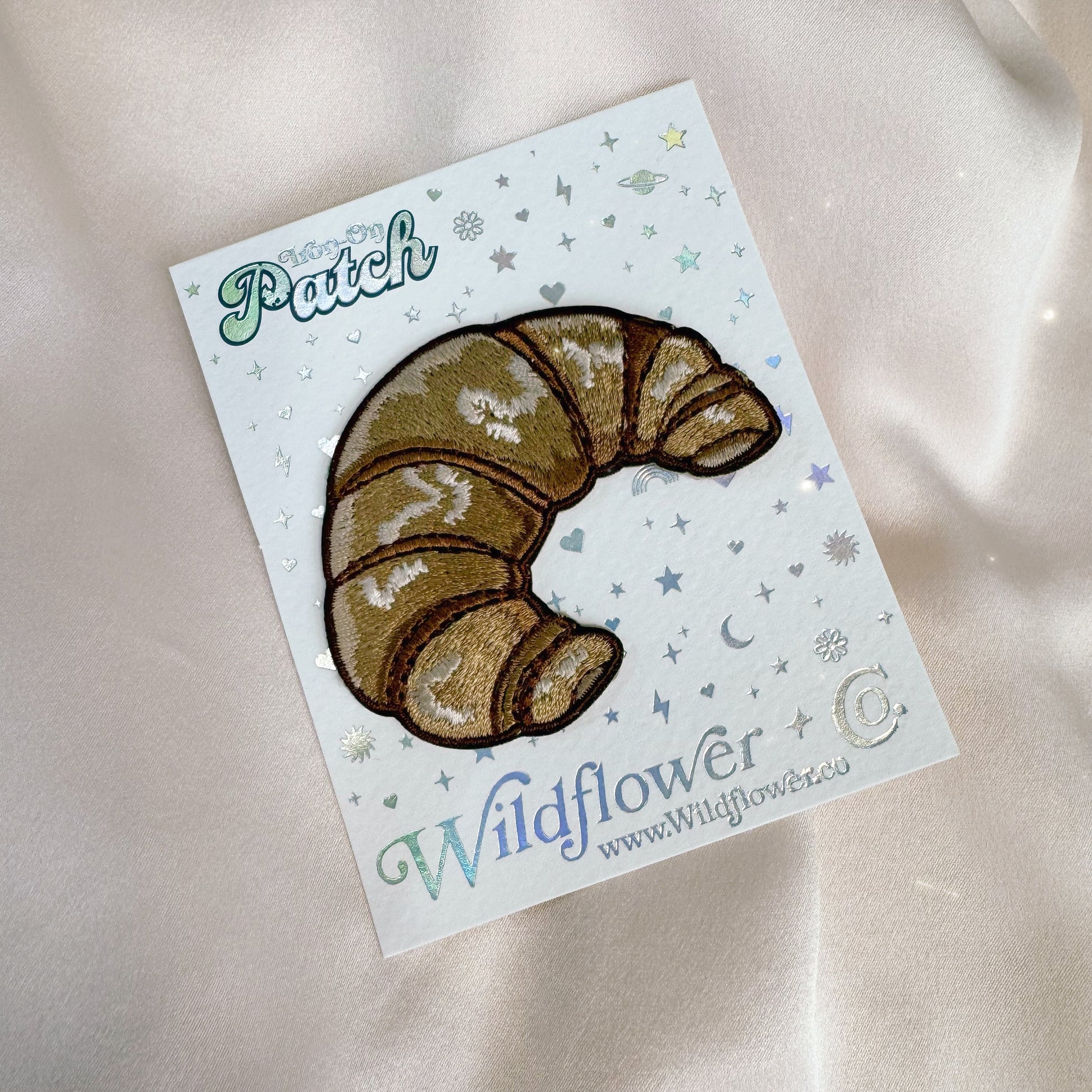 TR00659-MLT-OS - Croissant Patch - Cute Embroidered Iron on Patches - Pastry Patch - Croissant Accessories - Wildflower + Co (2) carded