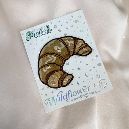 TR00659-MLT-OS - Croissant Patch - Cute Embroidered Iron on Patches - Pastry Patch - Croissant Accessories - Wildflower + Co (2) carded