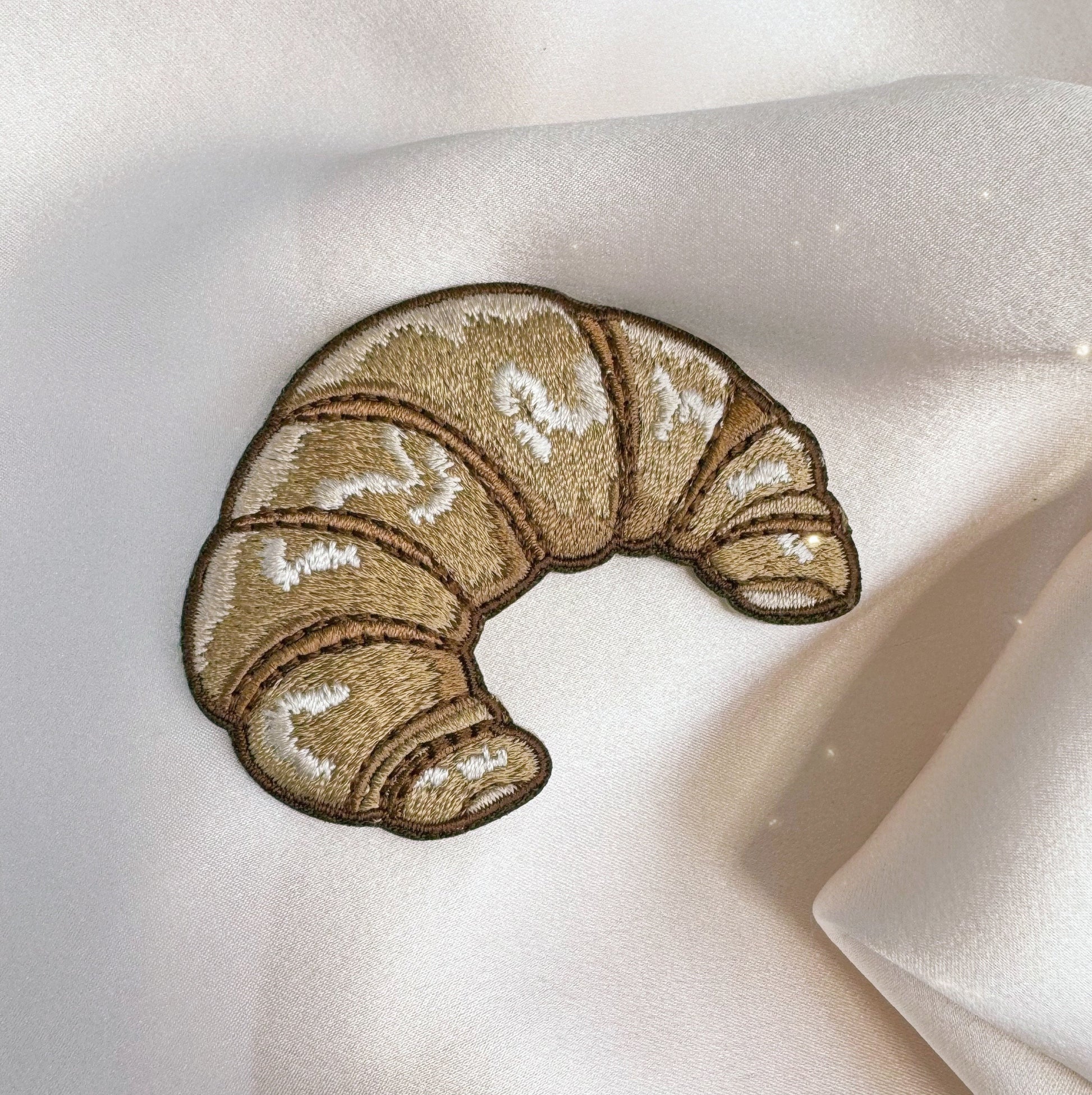 TR00659-MLT-OS - Croissant Patch - Cute Embroidered Iron on Patches - Pastry Patch - Croissant Accessories - Wildflower + Co (2) satin