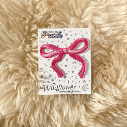 TR00677-ALL-OS - Small Wispy Bow Patch, Bright Pink Red Ballet Pink Blue Black Peach Lilac Periwinkle Cream - Cute Coquette Accessories - Embroidered Iron on Patches - Patches - Wildflower + Co