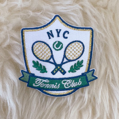 TR00706-GRN-OS - Tennis Badge Patch, Green Multi - Embroidered Iron on Patches - Trendy Preppy Sporty Patch - Wildflower + Co (1) fur