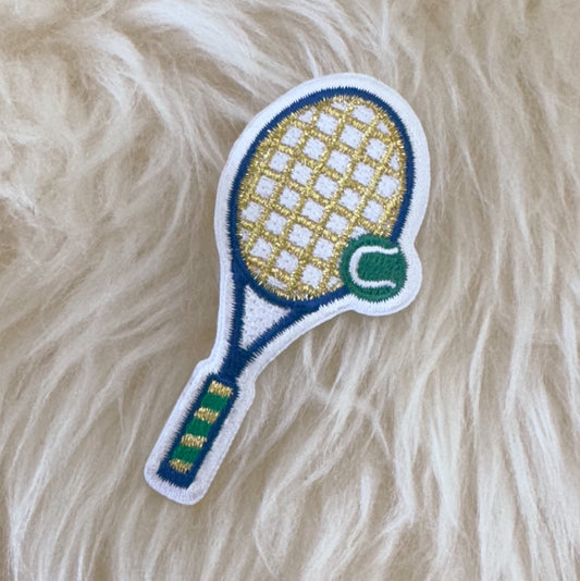 TR00708-NVY-OS - Tennis Racket Patch, Navy Multi - Embroidered Iron on Patches for Jackets - Sporty Trendy Preppy Patch - Wildflower + Co (2)