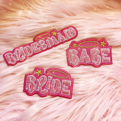 TR00580-PNK-OS - Y2K Bridesmaid Patch - Bachelorette - Bridal Parties - Wedding - Wildflower + Co group 