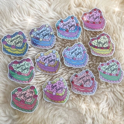 Zodiac Cake Sticker - Aries Aquarius Cancer Capricorn Gemini Leo Libra Pisces Scorpio Sagittarius Taurus Virgo - Astrology Holographic Stickers - Wildflower + Co (1) goroup