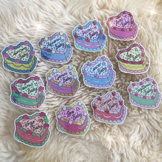 Zodiac Cake Sticker - Aries Aquarius Cancer Capricorn Gemini Leo Libra Pisces Scorpio Sagittarius Taurus Virgo - Astrology Holographic Stickers - Wildflower + Co (1) goroup