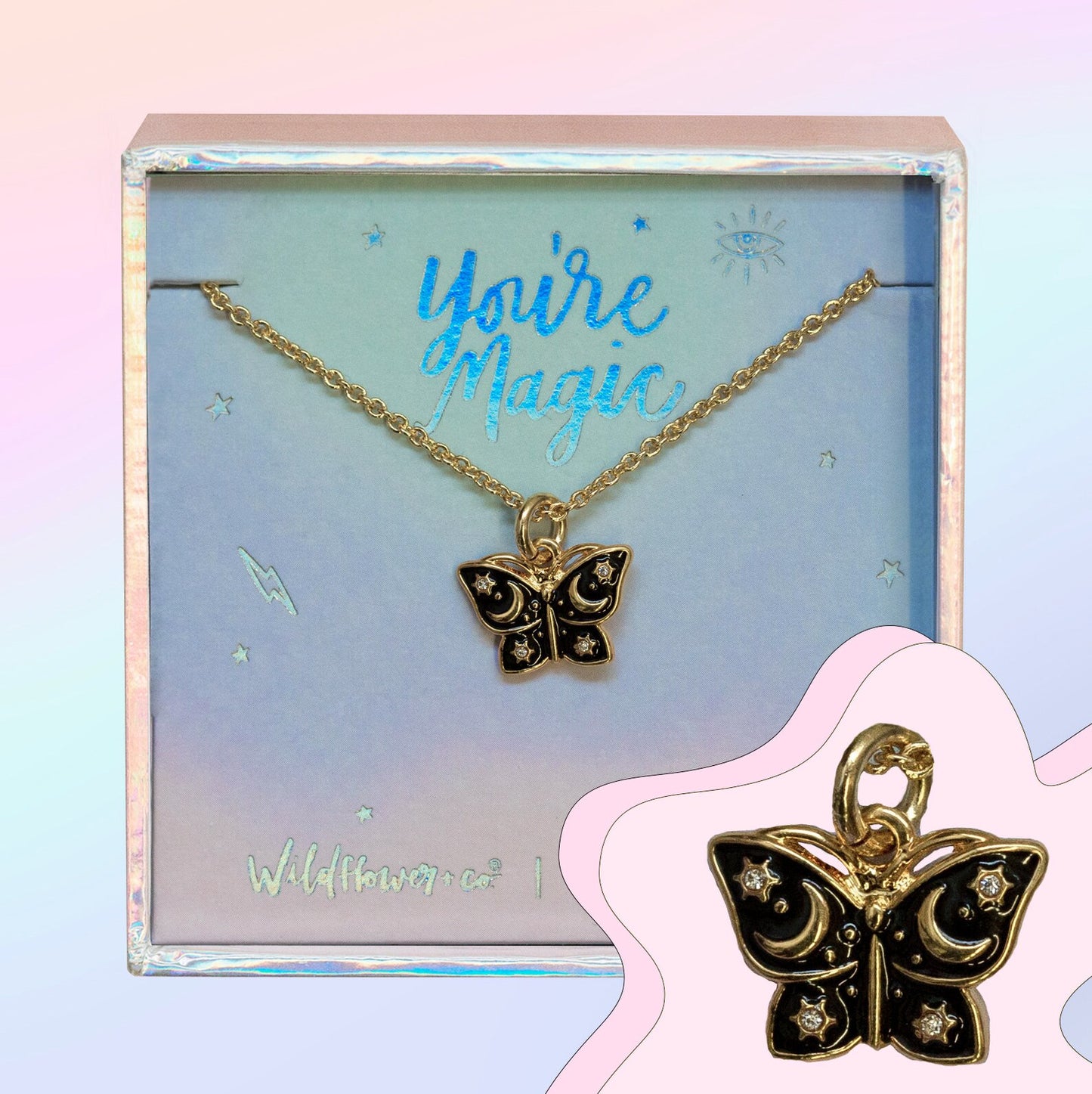 Butterfly Necklace, Black & Gold