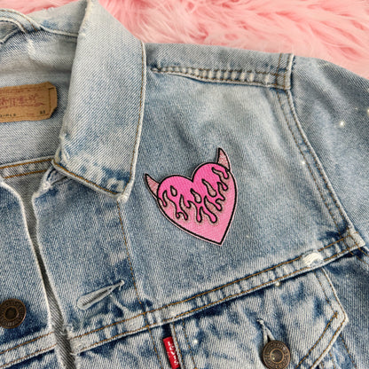 devil heart patch - pink - wildflower + co. - fur on jacket