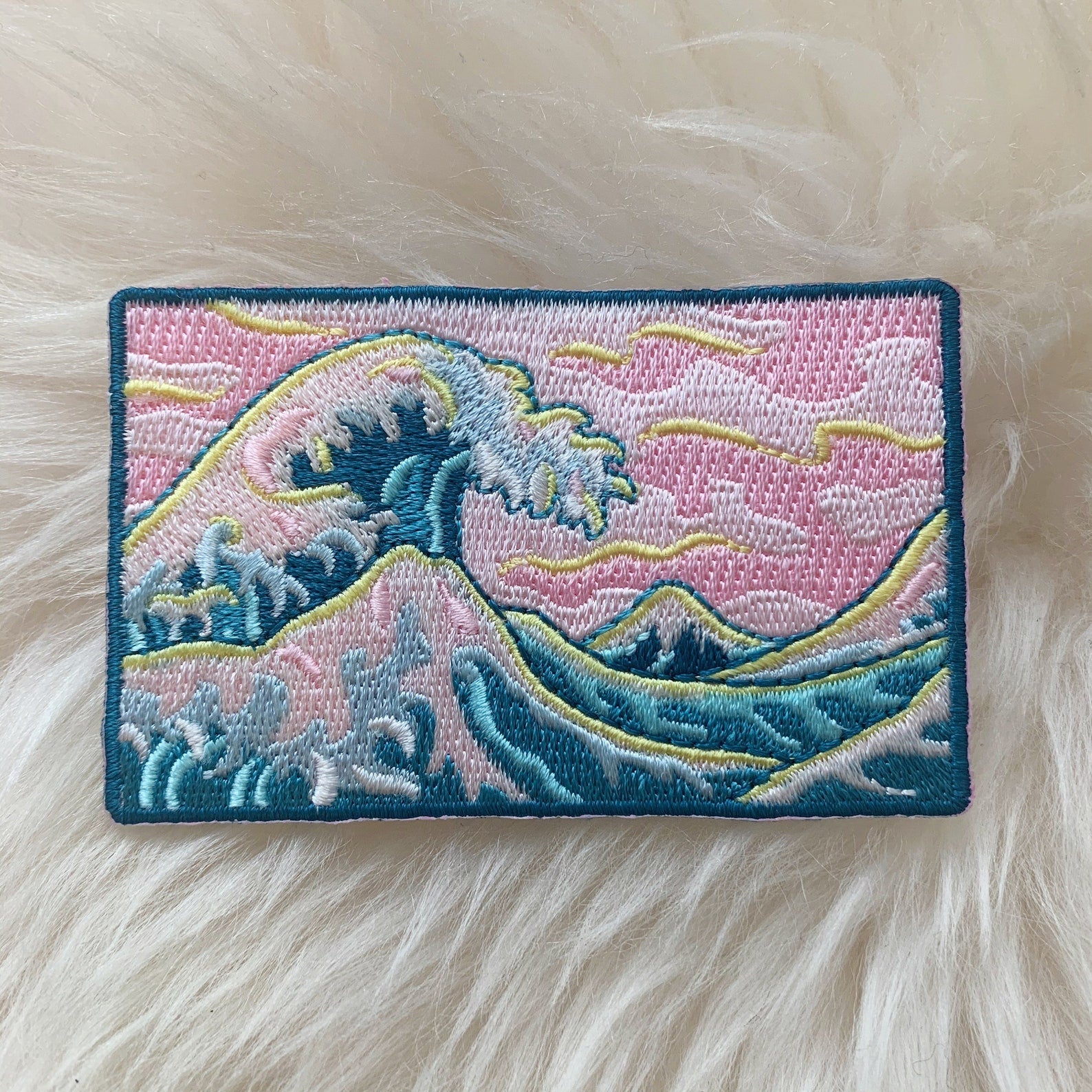 great wave iron on patch - embroidered pastels  - wildflower + co. diy fur