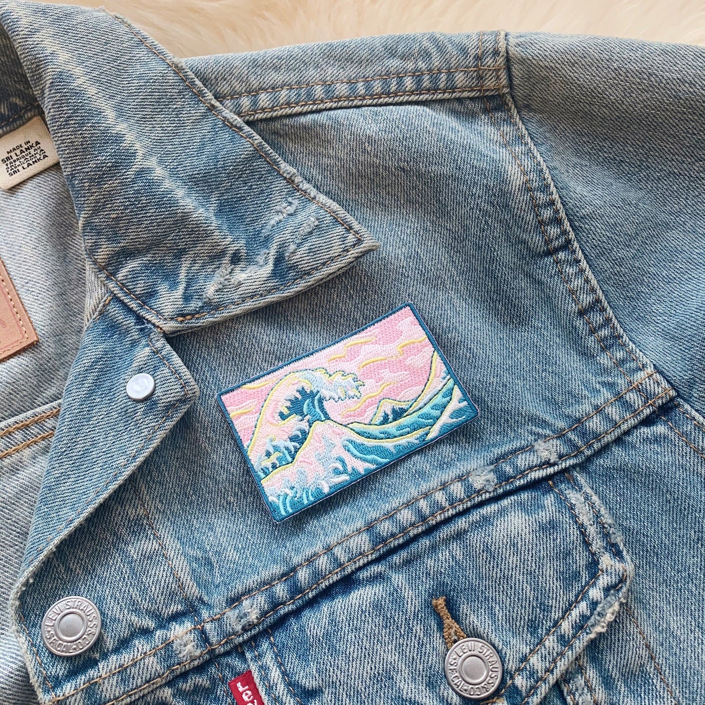 great wave iron on patch - embroidered pastels  - wildflower + co. diy jacket