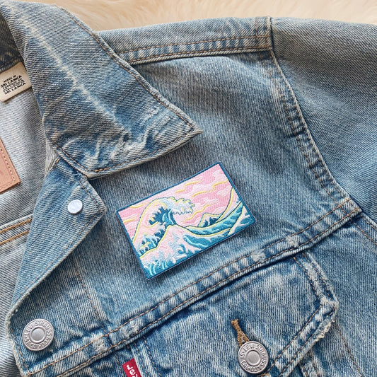 great wave iron on patch - embroidered pastels  - wildflower + co. diy jacket