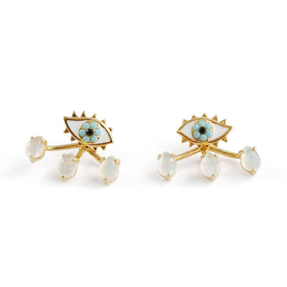 Evil Eye Earrings w/ Teardrop Ear Jackets