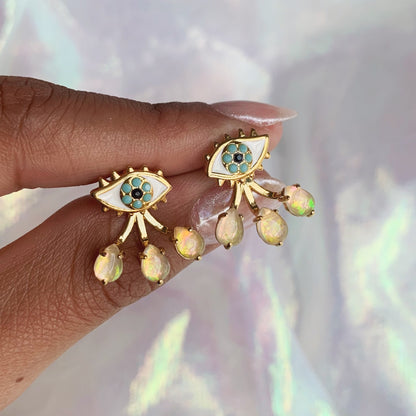 Evil Eye Earrings w/ Teardrop Ear Jackets
