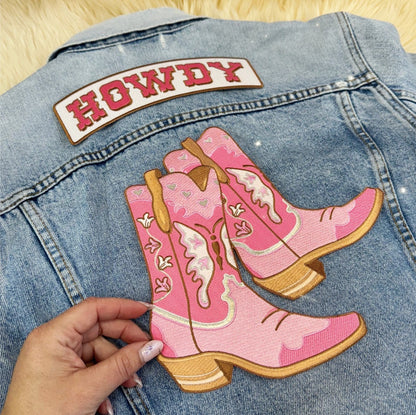 Pink Cowgirl Boots & Howdy XL Back Patches
