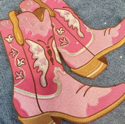 Pink Cowgirl Boots & Howdy XL Back Patches