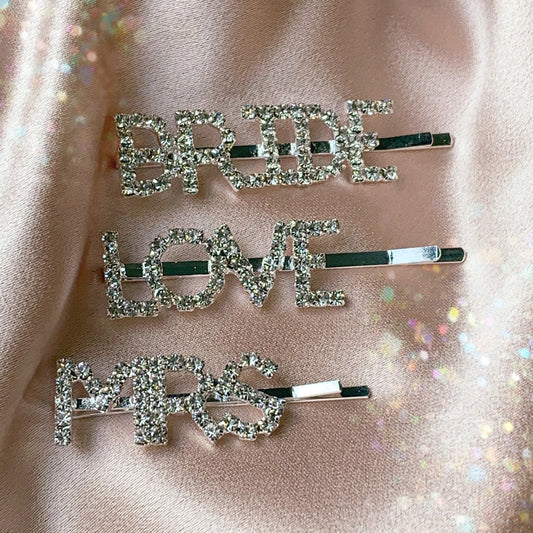 Hair Accessories - Wedding Bride Bridal Bachelorette - LOVE - BRIDE - MRS.