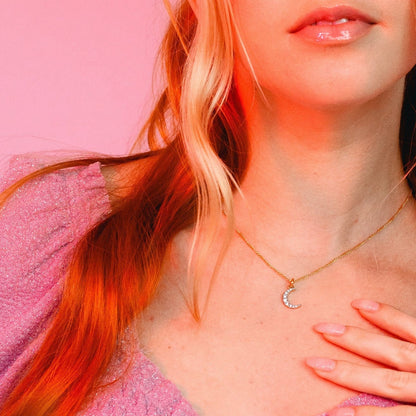 Pave Moon Necklace, Gold