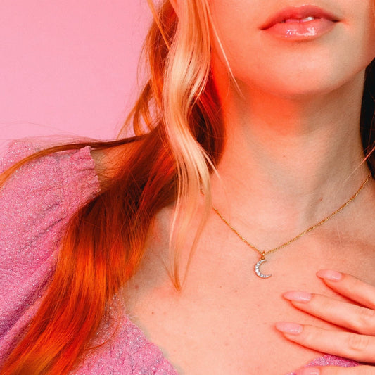 Pave Moon Necklace, Gold
