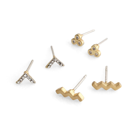 Minimal Dainty Gold Earring Set of 3 Pairs
