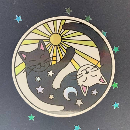 Cat Sticker - Ying Yang Sun & Moon