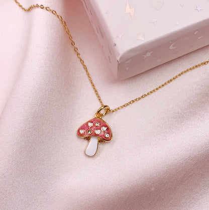 Pink Mushroom Charm Necklace