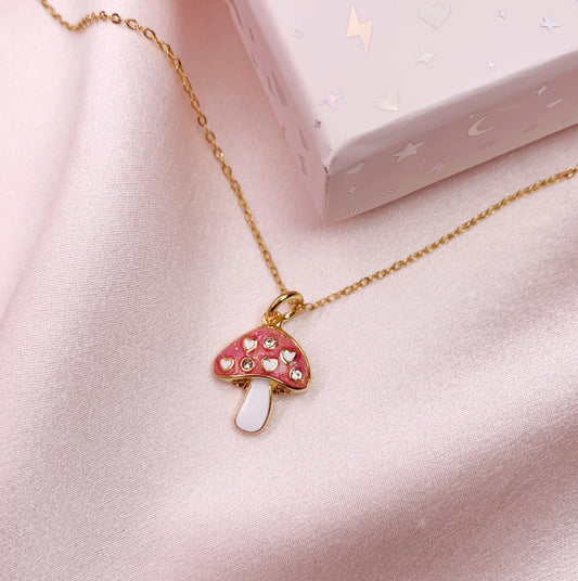Pink Mushroom Charm Necklace